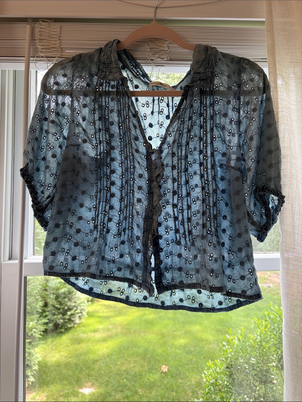 NATURAL LIFE Sheer Blue Embroidered Blouse